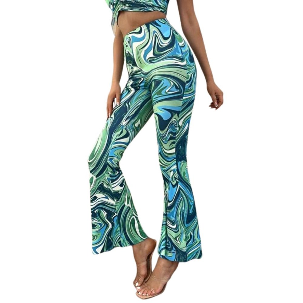 Women's Flare Leg High Rise Marbled Pants